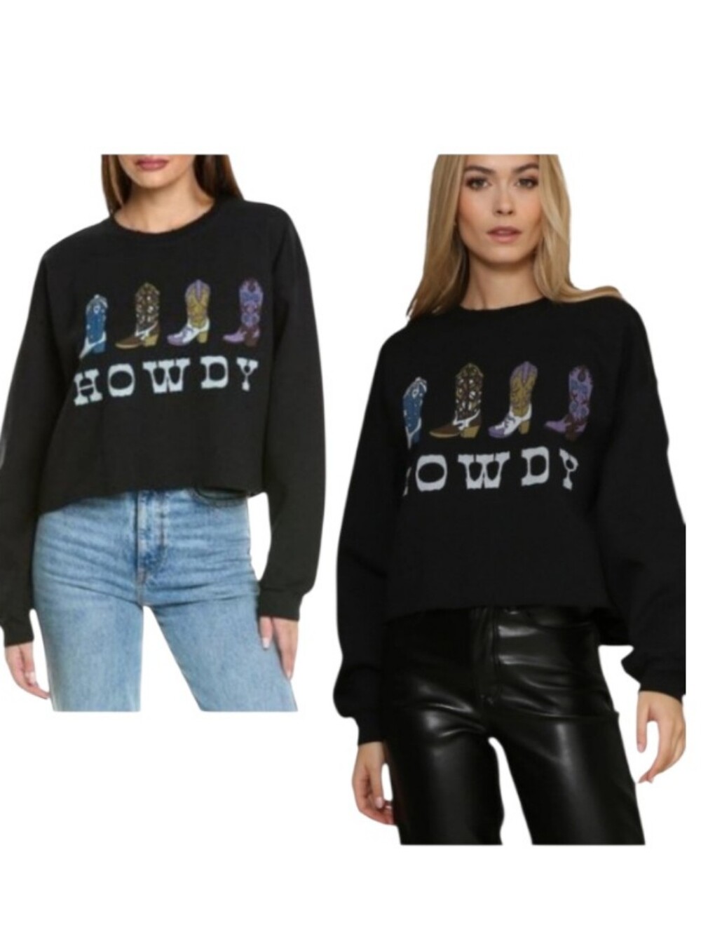PROJECT SOCIAL T Howdy Cowboy Boot Graphic Cropped Sweatshirt